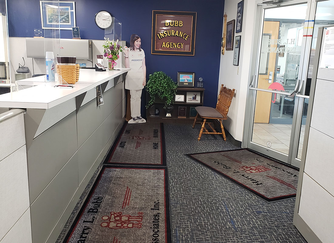 Shrewsbury, PA - Interior View of the Front Entrance Reception Area of Bubbs Insurance with Insurance Carrier Decorations in Shrewsbury Pennsylvania